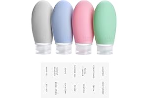 ‎OPRET Opret 4 Stück 100ml Silikon Reiseflaschen Set mit Etiketten, Auslaufsicher Nachfüllbare Leer Reisegröße Behälter Reiseflaschen zum befüllen Kosmetik Shampoo Flüssigkeiten, BPA-frei und TSA-Geprüft