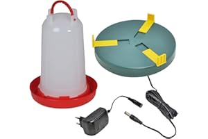 Set VOSS.eisfrei Geflügeltränkenheizplatte + 3 Liter Geflügeltränke mit Bajonettverschluss, Kükenaufzucht Tränkenwärmer, Heizplatte, Wärmeplatte