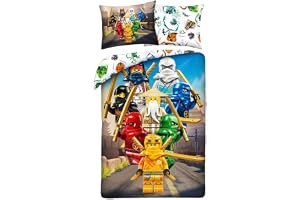 Lego Ninjago Team Enkelsäng Påslakan 140x200 + Örngott 100% Bomull Present | Vändbart enkelsängset | Hela Ninjago-teamet komplett