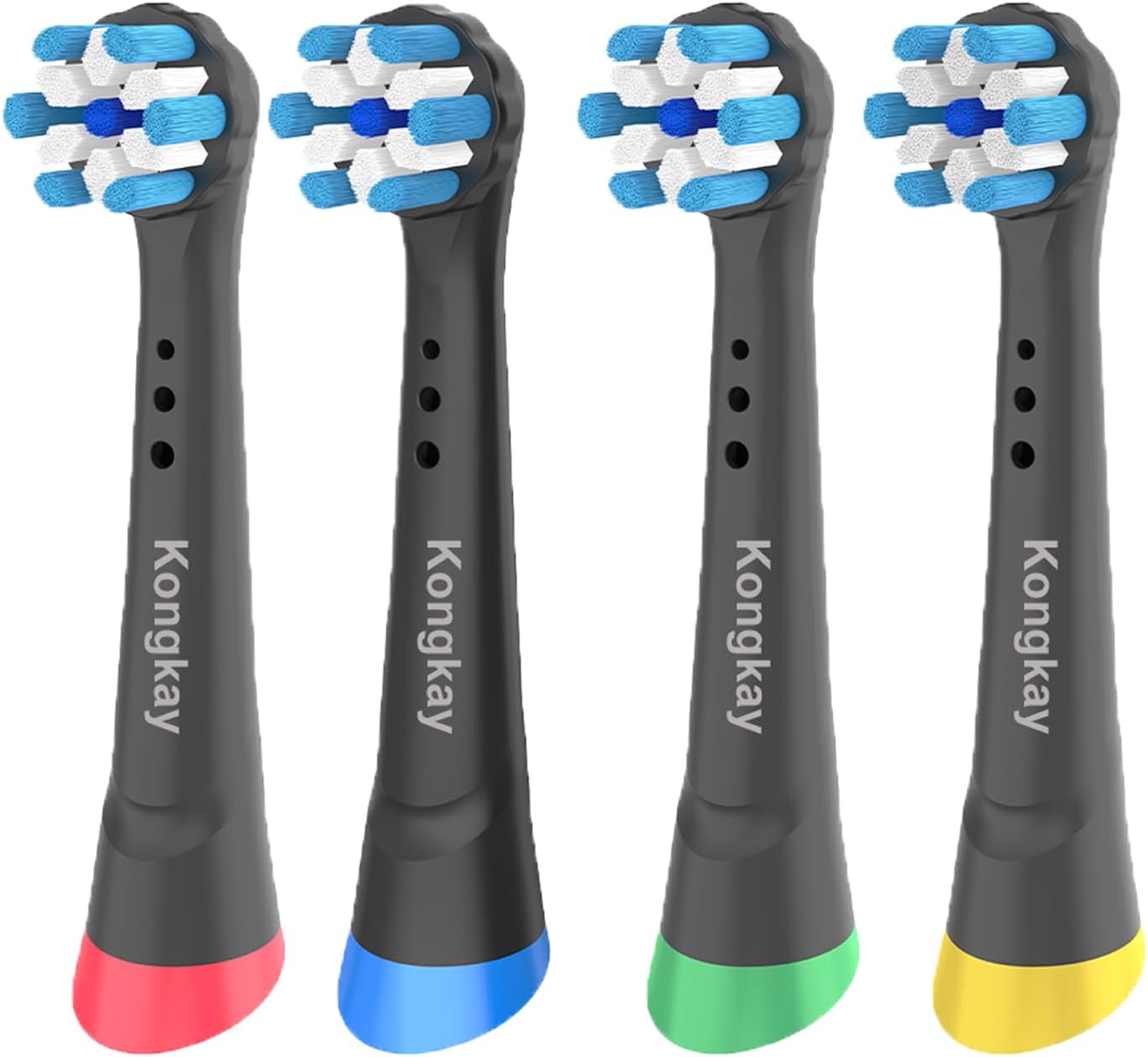 Cabezales de Cepillo de Recambio Compatibles con Oralb iO Series 2–10, Cerdas Suaves Redondeadas, Colocación Fácil con Click, Pack de 4 – Negro