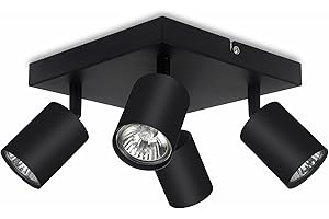 ROMKE Square Black 4 Way Adjustable Ceiling Spotlight, ‎Modern GU10 LED Ceiling Light Rotatable for Bedroom, Living Room and Kitchen, GU10 Bulb Not Included