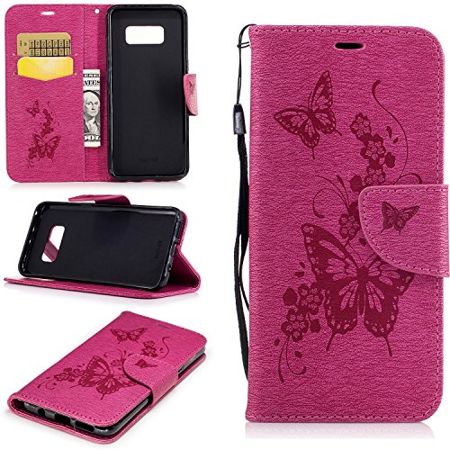Samsung Galaxy S8 Hülle,Galaxy S8 Case,TOYYM PU Leder Flip Cover Wallet Case Bookstyle Brieftasche Tasche Schale Schutzhülle Vintage Blume Muster mit Standfunktion Karte Halter für Samsung Galaxy S8+1x Touch Pen(Color Random)+1x Staubschutz(Color Random)-Rose - 4