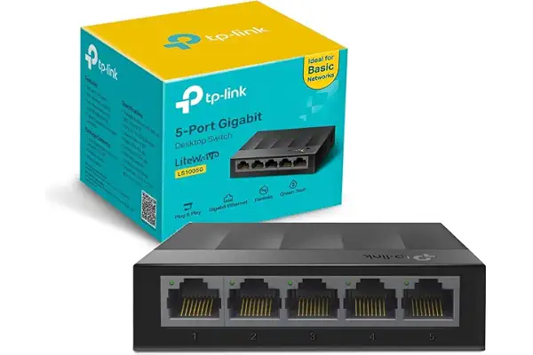 TP-Link LS1005G - Switch Gigabit 5 Puertos, Plug & Play, Carcasa Plástico | Plug & Play, No Necesita Configuración. Diseño sin Ventilador, Silencioso. 5 Puertos Gigabit. Carcasa de Plástico. QoS.