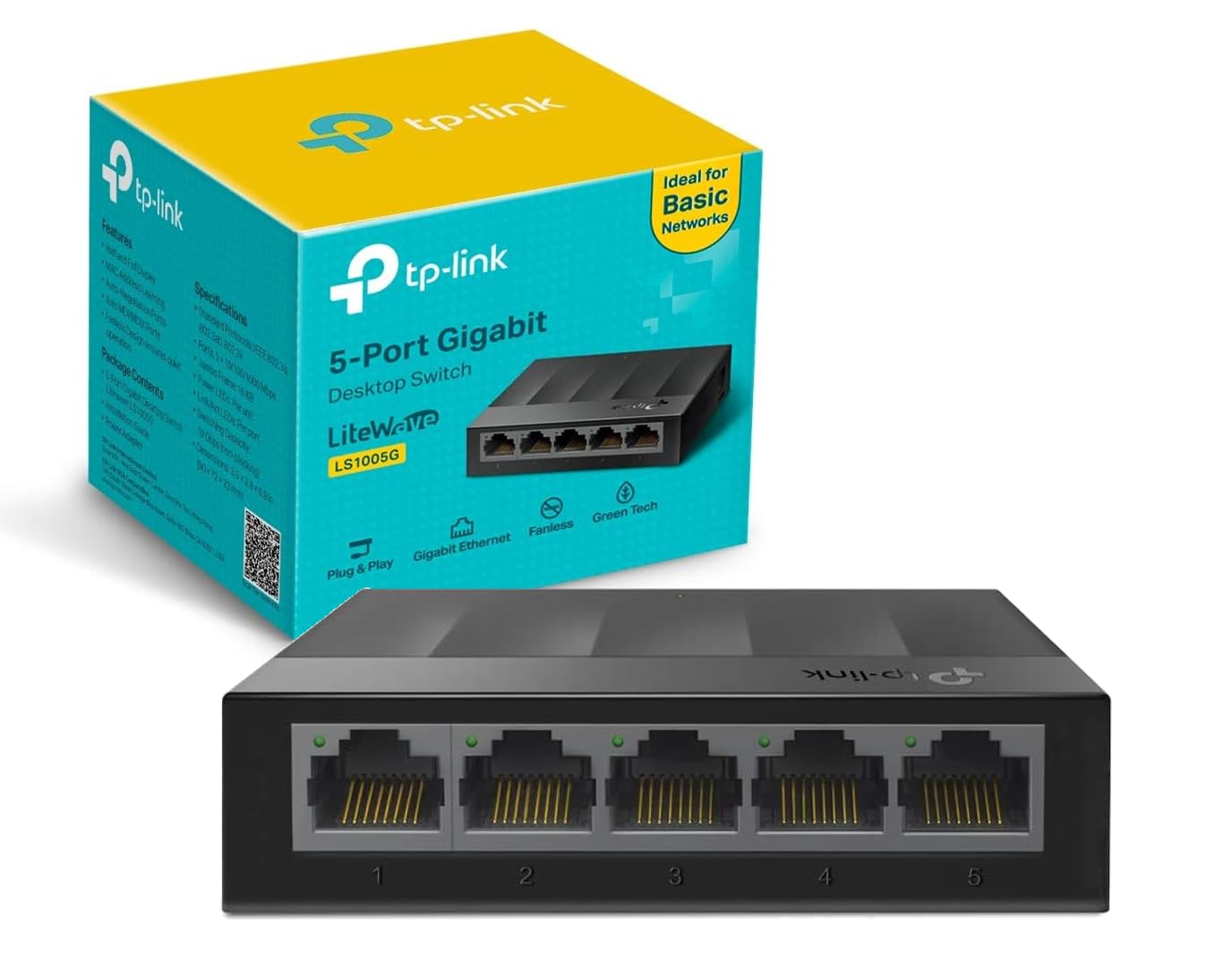 TP-Link LS1005G - Switch Ethernet Gigabit de 5 Puertos (10/100/1000 Mbps), Plug y Play, Sin Configuración, Bajo Consumo Energético, Silencioso y Compacto Ordenadores y Smart TV