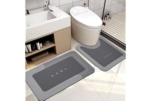 Bingobang 2 PCS Absorbent Bath Mat Set Non Slip Anti Mould, Diatom Mud Bathroom Shower Mat, Washable Quick-Dry 4 Layer Thickened Toilet Floor Rug (Dark Gray Combination, 45 x 75 cm + 45 x 60 cm)