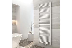 EMKE Badheizkörper Gerade 1800x600 mm - Handtuchheizkörper mit Mittelanschluss, Effizienter Handtuchwärmer Handtuchtrockner Heizkörper für Bad, Weiß, 860W