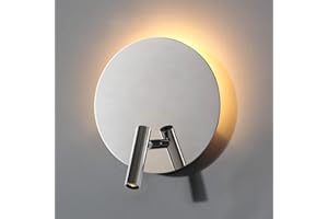 DAWALIGHT 6W LED Wall Lights with 3W LED Bedside Reading Light 3000K Warm White with 2 Switches Mains Powered, Inside Adjustable Wall Spot Reading Light for Bedroom Living Room, Stainless Steel