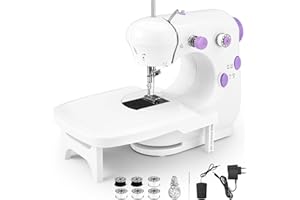 WEIGUDOC Mini Nähmaschine mit Anschiebetisch, Elektrische Tragbare Nähmaschine, 2 Geschwindigkeiten Doppelfaden mit Nähsets und Fußpedal, Haushalt DIY Handnähmaschine für Anfänger(Weiss)
