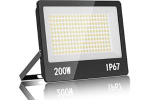 HAPYLUMI Projecteur LED Extérieur 200W, 20000LM Puissant, 6500K Blanc Froid, IP67 Imperméable, Eclairage Sécurité Pour Jardin, Patio, Garage, Terrasse, Entrepôt