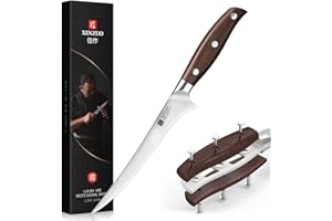 XINZUO 18,1cm Couteau à Filet Acier Inoxydable 1.4116 Allemand, Tranchant Couteau à Désosser à Fileter pour Désosser le Poisson et la Viande, Chef Professionnel -Poignée en Red Sandalwood