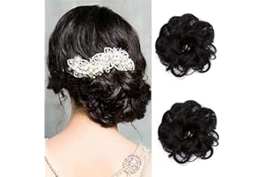 SEGO Chignon Capelli Finti Ricci Toupet Elastico senza Clip Extension Crocchia per Coda Finta Donna Posticci 30g - Nero
