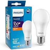 Philips Essential LED Ampul 13W 100W Eşdeğer, E27 Duy, 2700K Sarı Işık, 1521 L&uuml;men, Enerji Tasarruflu LED Aydınlatma Dim Edil