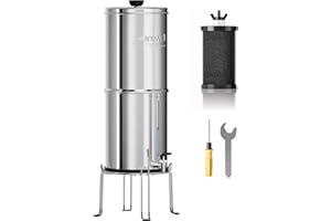Purewell Filtre à Eau par Gravité Portable 3,8L - Système de Filtration à 3 Étapes 0,01 μm avec Robinet de Niveau d'Eau et Support, Réduit 99% du Chlore - Pour Camping, Camping-Car et Maison