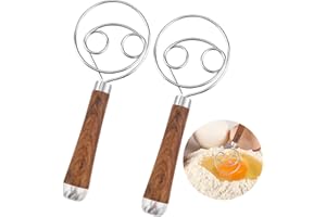 THKO 2 Piezas Danish Whisk, Danish Dough Whisk, Dough Mixer for Airy Doughs, Dutch Style for Bread, Dough, Cakes, Pastries and More with Ergonomic Beech Wood Handle and 304 Stainless Steel Wire