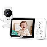 GHB Babyphone mit Kamera Baby Monitor 3,2 Zoll Weiß | 2100 mAh Akku, Max. 60 Std Akku im VOX Modus, Infrarot-Nachtsicht ohne