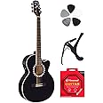 Neowood (FLY-MGE-BK) Electro-Acoustic Guitar with Bag, Plectrums, & Neowood String Set (Black)