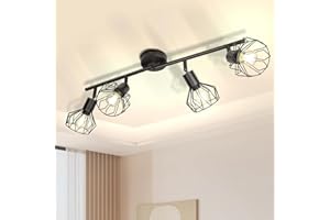 CHENBEN Ceiling Spotlight Rotatable 4 Way Spot Lights Ceiling Lights Living Room Industrial Black Wire Cage Spotlight Kitchen Light Fittings E14 Base Adjustable Spot Lights for Indoor(No Bulbs)