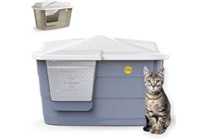 CAT CENTRE Grey Large Cat Hooded Litter Tray Box or Cat House Spacious Adult Cats Kittens Covered Toilet Enclosed Pan Loo Flap Door Lidded Detachable Hood Easy Cleaning