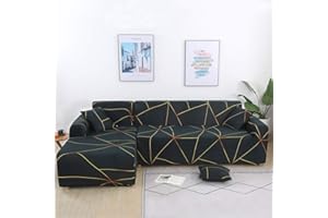 Mingfuxin L-Shaped Sofa Slipcovers, 2PCS Jacquard Polyester Fabric Stretch Sofa Covers Furniture Protectors + 2 Pillow Covers for L Shape Sectional Sofa Couch (L-Shaped 3+3 Seats, Printed#05)