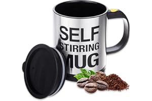 AEX Self Stirring Coffee Mug | Tea Mug | Electric Stainless Steel Automatic Mixing & Spinning Cup with Lid 450ml | Best Cute Xmas Bday Gift Idea for Men Women Kids