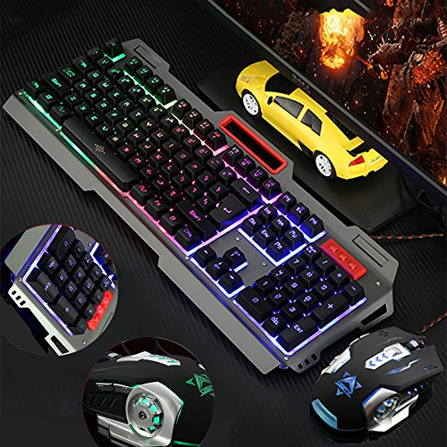 urchoiceltd® 2016 Ajazz X5 + Rainbow Hintergrundbeleuchtung Gaming Tastatur + 800/1200/1600/2400DPI 6 Tasten pro Gaming Maus + schwarz Tempel Mauspad - 3