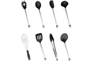 UNIFUN Silicone Ustensiles de Cuisine, Bi-Komfort Outils de Cuisine Set de 8 Pièces, en Silicone de Qualité Alimentaire et Acier Inoxydable, Sans BPA, Antiadhésif et Anti-rayures