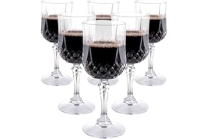 alpina Copas de Vino 6 Piezas - Vasos Plastico Duro de 200ml - Copa de Vino con Efecto Cristal - Vasos Plastico Duro Reutilizable - Lavable a Mano - Transparente