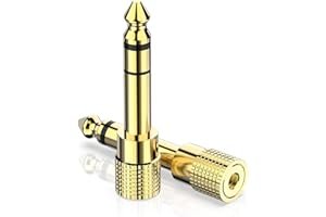 DIGITCONVERT 6.35mm (1/4 inch) Male to 3.5mm (1/8 inch) Female Stereo Audio Adapter Converter for Guitar Headphones Amp, Gold Plated 2 Pack