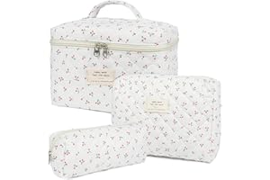 Aucuu Grande Trousse de Maquillage, Lot de 3 Trousse de Toilette Femme Voyage en Coton, Trousse de Toilette Femme Voyage, Motif Floral Grand Capacité Trousse de Toilette pour Fille Femme