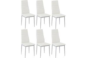 DORAFAIR Modern Faux Leather Dining Chairs Set Of 6, Soft Seat Accent Chairs for Kitchen Living Room or Bedroom, Commercial High Back White Kitchen Chairs with Padded Design and 4 Metal Legs