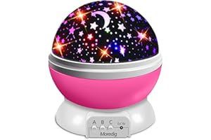 Moredig Lampara Proyector Infantil, 360° Rotación y 8 Modos Iluminación Proyector Estrellas, Luz de Nocturna para Niños y Bebés Cumpleaños, Regalos para Niños, Negro Niña, Rosa