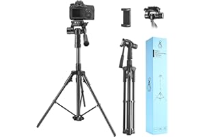SAEIV Stativ Kamera Neues mit Abnehmbar 3-Wege-Kopf, Aluminium Tragbares iPhone Stativ mit Handy Halterung, Phone Tripod mit Automatischem Bein-Auswurf Beim Bodenkontakt