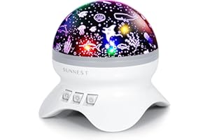SUNNEST Baby Night Light Kids Projector, Starry Sky Lights Lamp 360 Degree Rotating Space and Ocean Themes with 8 Lighting Modes, Star Projector Gifts for Boys and Girls - White