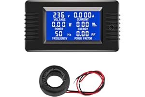 Aideepen LCD Ampèremètre Numérique Voltmètre AC 80-260V 100A, Compteur De Puissance 6-en-1 Panneau De Compteur D'électricité Domestique, Type Fermé Compteur D'énergie CT Compteur De Puissance