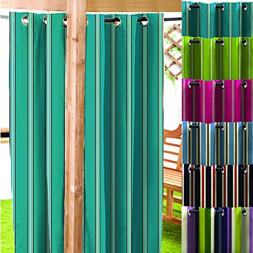 Blau/Stein Streifen wasserabweisend Garten Vorhangschal mit Ösen, 139,7 x 182,9 cm - 3