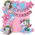 Pop The Party Unicorn Foil Balloon Round And Star Foil Balloon And Bithday Banner With balloon For Decoration Kit of 58