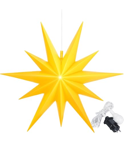 Stella Di Natale In Carta 3D BRUBAKER – 60 Cm, LED 10 Luci Bianco Caldo, Timer 6 Ore, A Batteria, Bianca