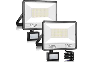 ANNIFUNLY 50W Foco LED con Sensor de Movimiento,5000LM Focos LED Exterior Blanco Frío 7000K,IP67 Impermeable Iluminación de Seguridad Proyector Led,luz Exterior para Jardín, Patio,Garaje,Terraza(2 Piezas)