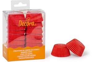 Decora 0339636 Pirottini, Mini Muffin Rosso, Comodissimi Pirottini in Carta da Forno, per Cuocere, Presentare e Regalare dolcetti, Resistono fino a 220°, In comodo Blister, 200 pezzi.