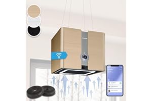 Klarstein Futurelight Smart - Cappa Aspirante, Funzione di Ricircolo con una Potenza Aspirante di 420m³/h, Cappa a Isola con Illuminazione a LED, Acciaio Inox, Oro