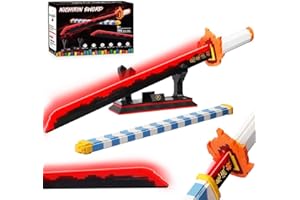 JORUMO Demon Slayer Schwert, 27 Zoll Rengoku Kyoujurou Schwert Baustein mit Scheide und Ständer, Cosplay Anime Schwert Spielzeug Bauset zum Sammeln und Verschenken 790 Teile (Kompatibel mit Lego) Leuchtend