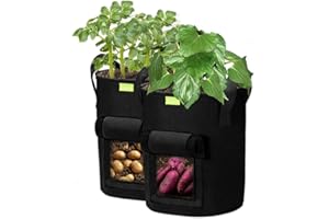 SIMBOOM 2 Stück Pflanztasche aus Vliesstoff, Kartoffel Tomaten Pflanzsack Atmungsaktiv Pflanzbeutel mit Griffen und Sichtfenster Schwarz - 10 Gallonen (40 L)