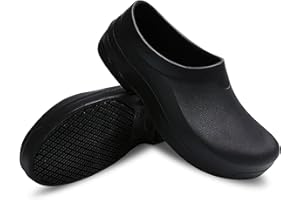 SPONGENT Chef Shoes for Men Women - Non Slip Oil Resistant Waterproof Work Clogs Kitchen Nurse Restaurant Garden Shoes Comfortable Lightweight Chef Clogs Black