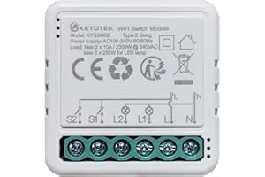 KETOTEK Relè Interruttore Intelligente WiFi 2 Canali Compatibile Con Alexa, Modulo Interruttore Luce WiFi 2 Gang 1 Via/2 Via 220V Controllo delle Smart Life/Tuya App, È necessario un Filo di Neutro
