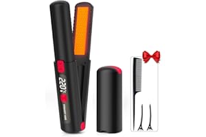 BURMONG Fer à Lisser Sans Fil, Lisseur Boucleur Cheveux 2 en 1, Portable Mini Lisseur avec USB Rechargeable, Température Réglable 160℃-220℃, Chauffage Rapide, Batterie 4500 mAh, Mini Lisseur de Voyage (Noir)