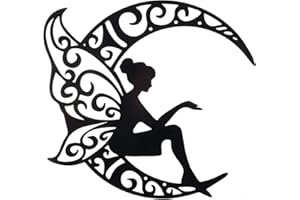 TXKRHWA Fairy Silhouette Statue Metal Wall Decor, Cut Out Moon Fairy Decoration Steel Fairy Craft Ornaments Butterfly Flower with Heart Plaque Art for Indoor Outdoor Home Yard Patio Lawn (B)