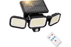 SANARIO Solar Security Lights Outdoor Motion Sensor, 222 LED Solar Lights Outdoor with Remote Control,3 Adjustable Heads Solar Flood Lights IP67 Waterproof for Garden Yard Garage Patio
