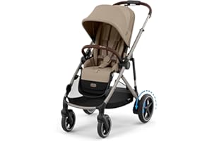 CYBEX Cochecito dorado e-GAZELLE S, máx. 22 kg (modo individual) / 2x 22 kg (modo dúo), sistema todo en 1 con accionamiento eléctrico y 20+ configuraciones, Beige almendra