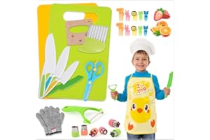 GCRQ Juego de Cuchillos de Cocina para Niños para Cortar y cocinar Frutas o Verduras para niños pequeños, Incluye Cuchillo de Madera, Tabla de Cortar, pelador.