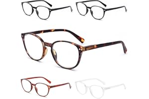 SKYWAY 5 Pack Blue Light Blocking Reading Glasses with Spring Hinges, Computer Gaming Readers Women Men Lightweight Anti Glare, Non-Prescription Glasses +2.50, Round